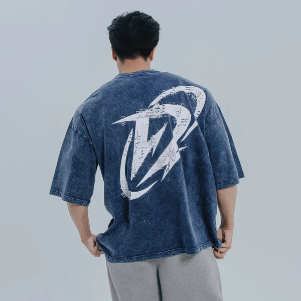 Áo Thun màu wax xanh dương Degrey kiểu dáng rộng in logo BIG D - OVSWAXXANH