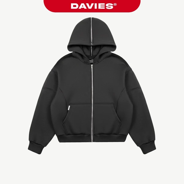 Áo khoác hoodie zip form rộng DAVIES mũ to phối khóa kéo đường viền áo may nổi đính tag inox Split-Peak Hoodie| D-AK31