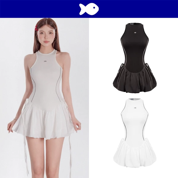 Đầm nữ kiểu dáng bí thun ôm phối lụa DKMV kèm quần trong thiết kế viền ôm dáng đáng yêu Glossy Dress| K-D6