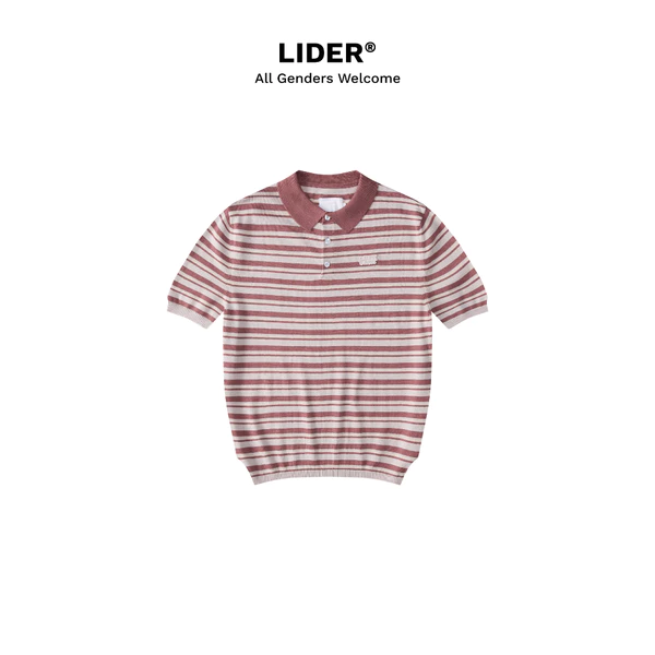 Áo Polo Len Dệt Kẻ Sọc Tay Ngắn Unisex LIDER OFFSENSE KNIT POLO SHIRT - Stripe Blush