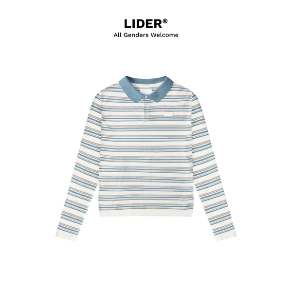 Áo Polo len Dệt Kẻ Sọc Tay Dài Unisex LIDER DEEPSENSE KNIT POLO SHIRT - Stripe Sky