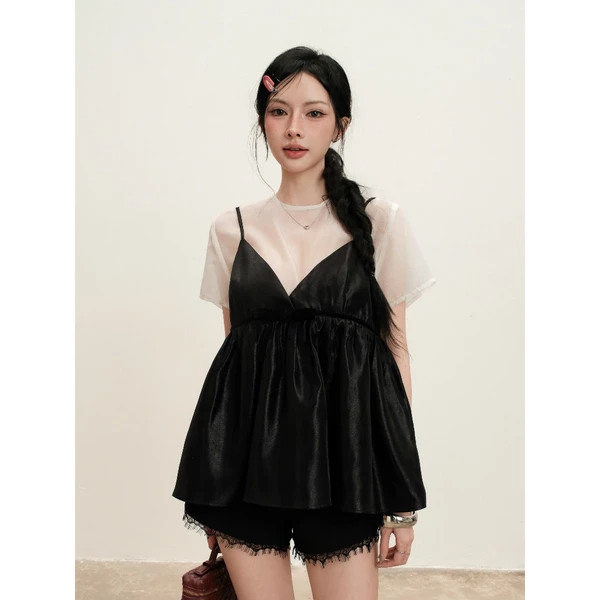 KIDO - Áo hai dây babydoll + Áo tơ cổ tròn MOLLY SET