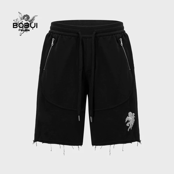 Quần Shorts Terry BOBUI thêu logo Angel