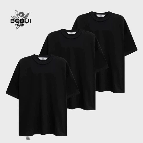 Áo thun BOBUI ALLBLACK Đen nam trơn Premium cotton 4 chiều