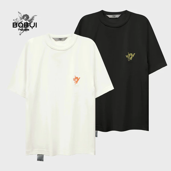Áo thun Vải Slub BOBUI Basic thêu logo Angel