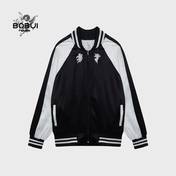 Áo khoác bomber Lưu niệm (Sukajan-Souvenir) 2 mặt đảo ngược thêu biểu tượng Thiên thần Love Peace