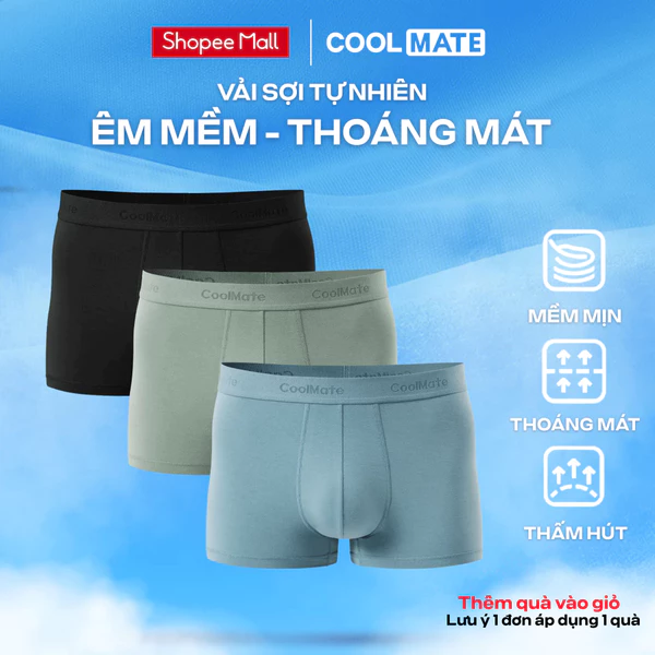 Combo 3 quần lót nam Trunk Lenzing Modal vải êm mềm, thấm hút kháng khuẩn tự nhiên Coolmate