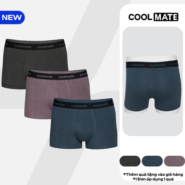 [MUA 3 TẶNG 1]Combo 3 Quần Lót Nam Trunk Bamboo Melange Logo 2 kháng khuẩn, thoáng mát Coolmate