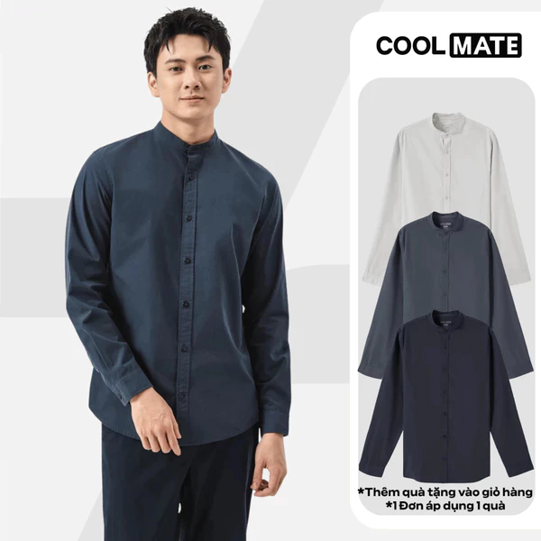 [TẶNG TẤT COTTON]Áo sơ mi nam dài tay cổ tàu Premium Poplin thoáng khí không xù lông Coolmate