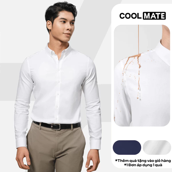 [TẶNG TẤT COTTON]Áo Sơ Mi Nam Dài Tay Premium Dobby mềm mại chống nhăn, Áo đi làm đi chơi dạo phố Coolmate