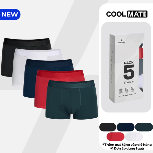Combo Pack 5 Quần lót nam Trunk Cotton Co Giãn Origin mềm mại, co giãn, thấm hút tốt Coolmate