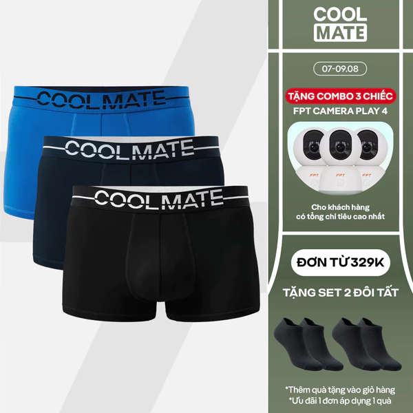 [TẶNG COMBO TẤT ĐƠN 329K]Combo 3 Quần lót Nam Trunk Ex-Comfort Modern Bamboo mềm mại kháng khuẩn Coolmate