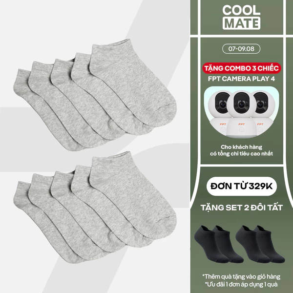 [TẶNG COMBO TẤT ĐƠN 329K]Combo Pack 10 Đôi tất cổ ngắn Coolmate Basics Coolmate