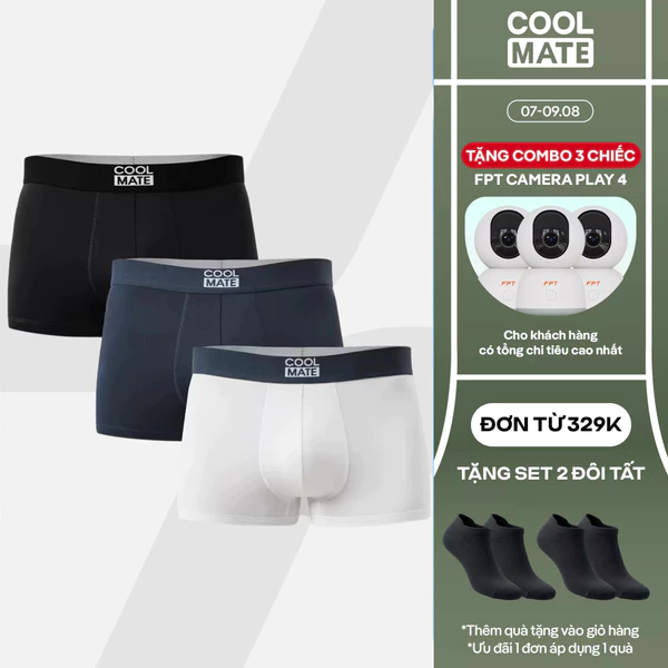 [TẶNG COMBO TẤT ĐƠN 329K]Combo 3 quần lót nam dáng Trunk Bamboo mềm mại, kháng khuẩn, thấm hút tốt Coolmate