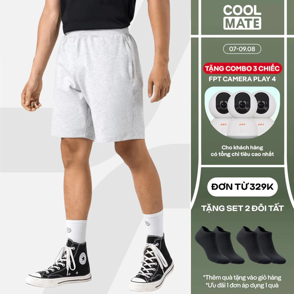 [TẶNG COMBO TẤT ĐƠN 329K]Quần đùi cotton, quần Short Nam New French Terry V2 co giãn cạp chun có khoá kéo Coolmate