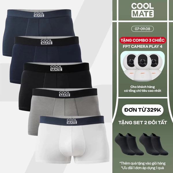 [TẶNG COMBO TẤT ĐƠN 329K]Combo 5 quần lót sịp nam trunk bamboo mềm mại, kháng khuẩn, thấm hút Coolmate [Màu ngẫu nhiên]