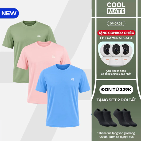 [TẶNG COMBO TẤT ĐƠN 329K]Combo 03 Áo thun thể thao nam Promax, Essentials đa năng tập Gym, chạy bộ, Pickleball Coolmate