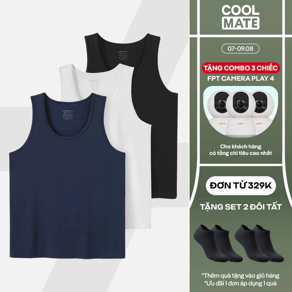 [TẶNG COMBO TẤT ĐƠN 329K]Combo Pack 3 Áo ba lỗ mặc nhà thoải mái, nhẹ, thấm hút tốt  Coolmate