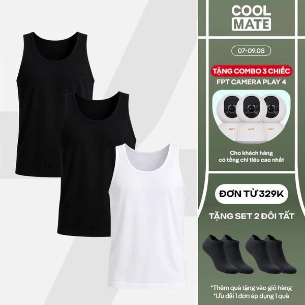 [TẶNG COMBO TẤT ĐƠN 329K]Combo 3 Áo Tanktop nam Regular Fit Cotton poly 180gsm mềm mại, chất mát, thoáng khí Coolmate