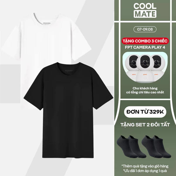 [TẶNG COMBO TẤT ĐƠN 329K]Combo 2 Áo thun nam TShirt Basic Cotton 100% 220gsm dày dặn, mềm mại, thấm hút tốt Coolmate