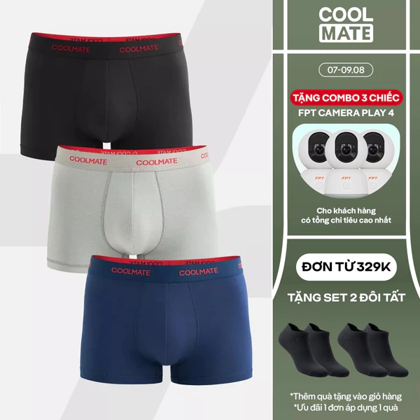 [TẶNG COMBO TẤT ĐƠN 329K][BẢN GIỚI HẠN]Combo 03 quần lót nam Trunk Bamboo Prosper, Fortune kháng khuẩn Coolmate
