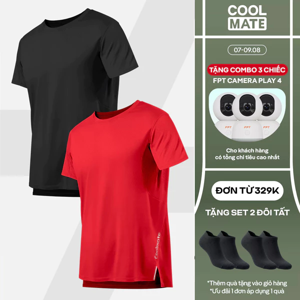 [TẶNG COMBO TẤT ĐƠN 329K]Combo 2 áo thun nam thể thao chạy bộ Essentials Fast & Free Run II siêu nhẹ Coolmate