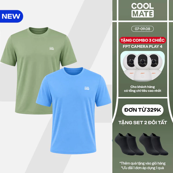 [TẶNG COMBO TẤT ĐƠN 329K]COMBO 2 ÁO THUN thể thao Essentials công nghệ Exdry 2.0 tập Gym Pickleball thoáng khí Coolmate