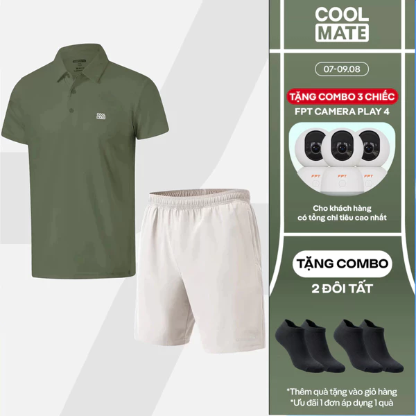 [TẶNG COMBO 2 ĐÔI TẤT]Set thể thao Pickleball, Tennis Gym Áo Polo Promax và Quần 7inch đa năng thoáng khí Coolmate