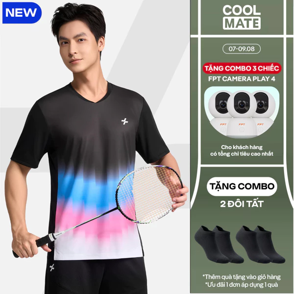 [MỚI-TẶNG COMBO 2 TẤT]Áo thun T-shirt cầu lông nam Graphic Faded Smash Energy chất mát, thoáng khí, nhanh khô Coolmate