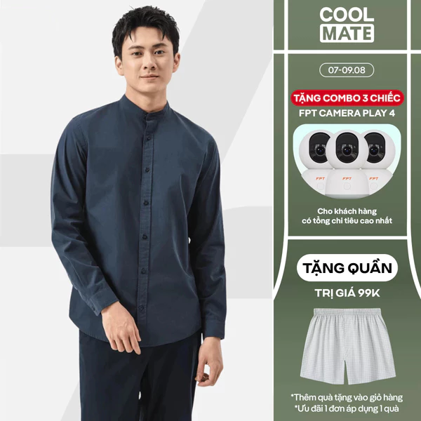[TẶNG QUẦN 99K]Áo sơ mi nam dài tay cổ tàu Premium Poplin thoáng khí không xù lông Coolmate