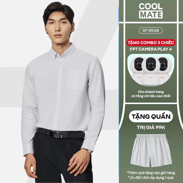 [TẶNG QUẦN 99K]Áo Sơ Mi nam Casual Kẻ sọc 100% cotton dáng Regular thoải mái, Áo đi làm đi chơi dạo phố Coolmate