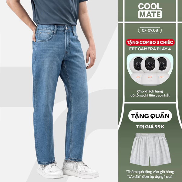 Quần Jeans Basics dáng suông rộng Regular Straight dày dặn, quần đi làm đi chơi Coolmate