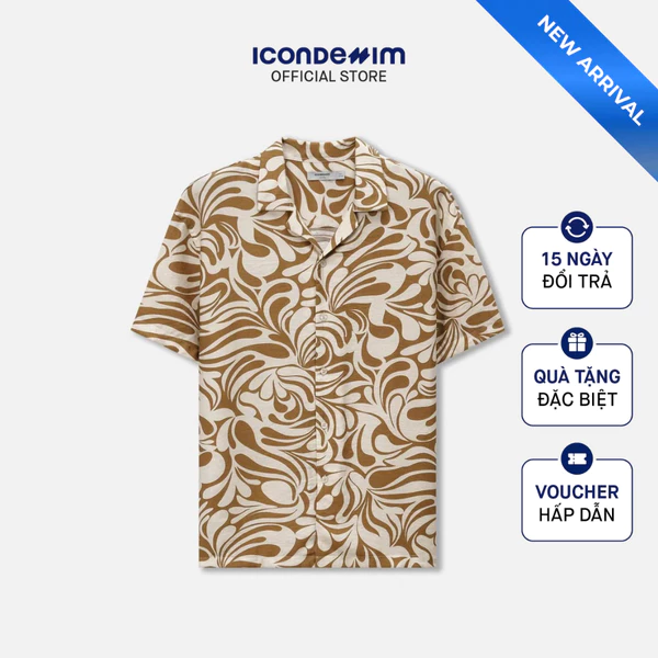Áo Sơ Mi Nam ICONDENIM Tay Ngắn Cuban Whirling Petals Form Relaxed SMID0407