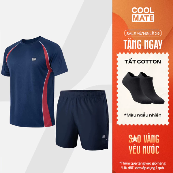 [TẶNG TẤT]Set thể thao Pickleball Áo thun Teamwear Flexline Active +Quần short 5inch Essentials Coolmate