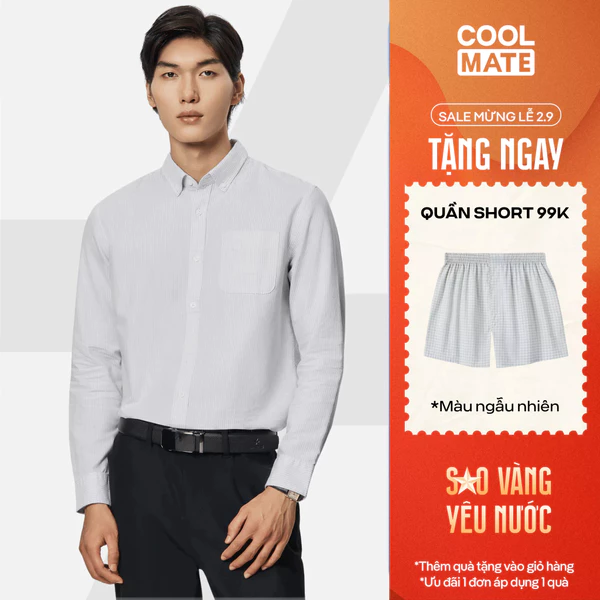 [TẶNG QUẦN 99K]Áo Sơ Mi nam Casual Kẻ sọc 100% cotton dáng Regular thoải mái, Áo đi làm đi chơi dạo phố Coolmate