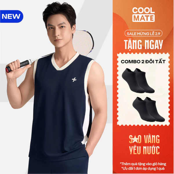 [TẶNG COMBO2TẤT ]Áo sát nách Tanktop cổ V cầu lông Slide Flow Smash Energy thoáng mát nhanh khô, hạn chế ma sát Coolmate