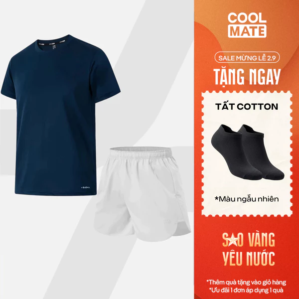 [TẶNG TẤT]Set đồ tiết kiệm tập Gym, Pickleball Áo thể thao Nam Coolmate Basics + Quần Maxcool thoáng mát
