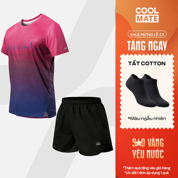 [TẶNG TẤT]Set đồ chạy bộ Áo Thun Nam thể thao Graphic và Quần short Maxcool thoáng khí Coolmate