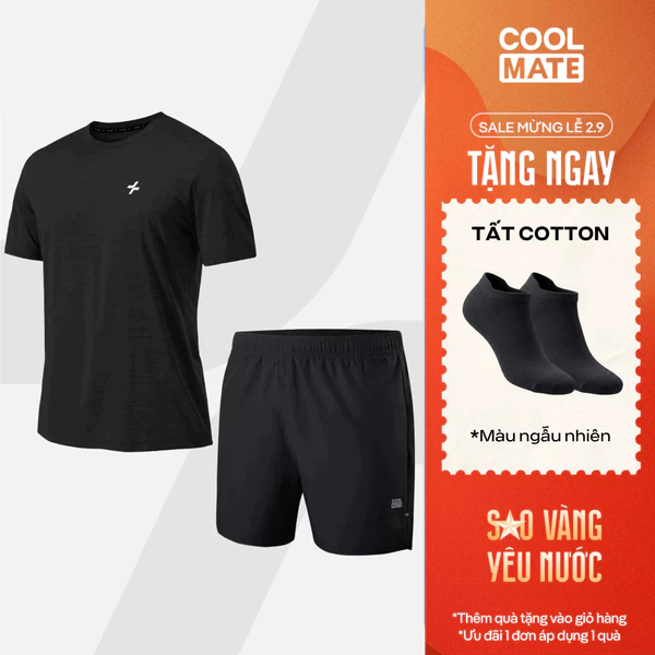 [TẶNG TẤT]Set GYM Áo thun thể thao Melange Exdry và Quần Short 5 inch Essentials co giãn Coolmate