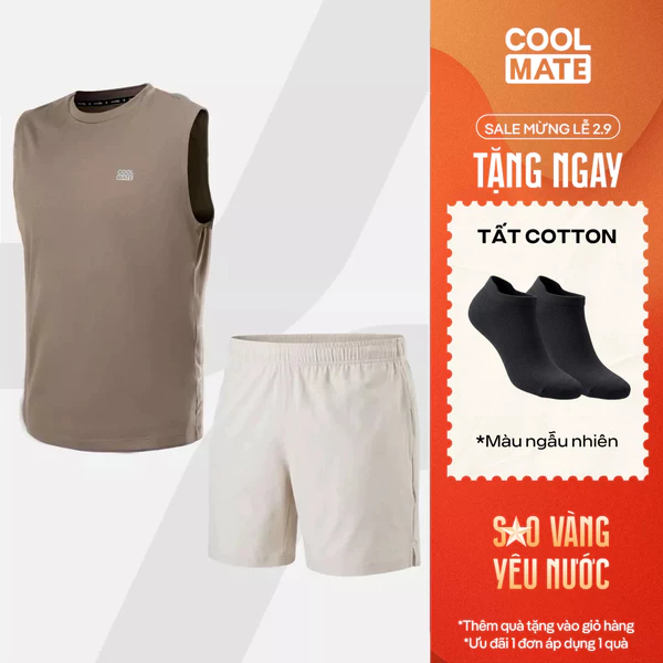 [TẶNG TẤT]Set tập thể thao Áo Sleeveless Active Essentials + Quần Shorts 5" Moving Coolmate