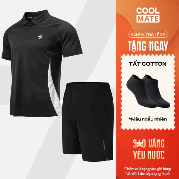 [TẶNG TẤT]Set thể thao Pickleball Áo Polo promax Sideflow + Quần Shorts 7inch thoáng khí Coolmate