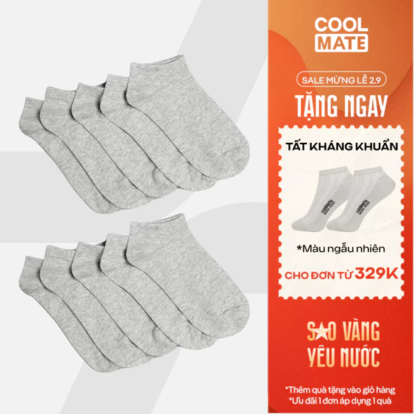 [TẶNG TẤT ĐƠN 329K]Combo Pack 10 Đôi tất cổ ngắn Coolmate Basics Coolmate