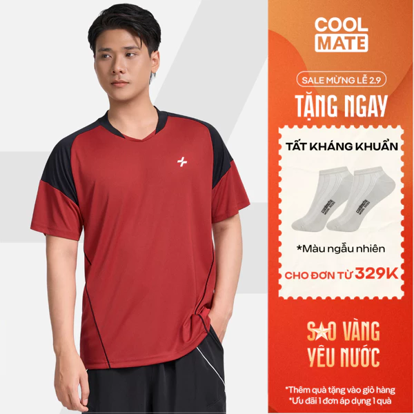 [TẶNG TẤT ĐƠN 329K]Áo thun nam thể thao pickleball tennis phối bo cổ co giãn thấm hút tốt nhanh khô Coolmate
