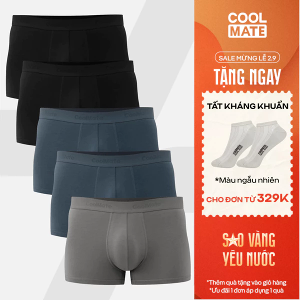 [TẶNG TẤT ĐƠN 329K]Combo 5 quần lót sịp nam Trunk Cotton mềm mại, co giãn, thoải mái mặc hàng ngày, đi làm Coolmate