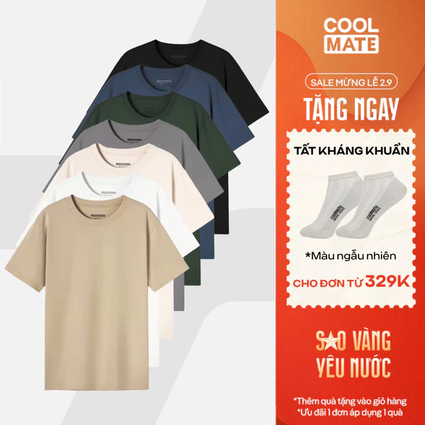 [TẶNG TẤT ĐƠN 329K]Áo thun nam TShirt Basic Cotton 100% 220gsm dày dặn mềm mại Coolmate