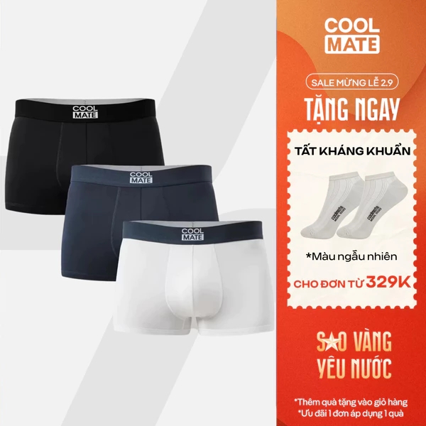 [TẶNG TẤT ĐƠN 329K]Combo 3 quần lót nam dáng Trunk Bamboo mềm mại, kháng khuẩn, thấm hút tốt Coolmate