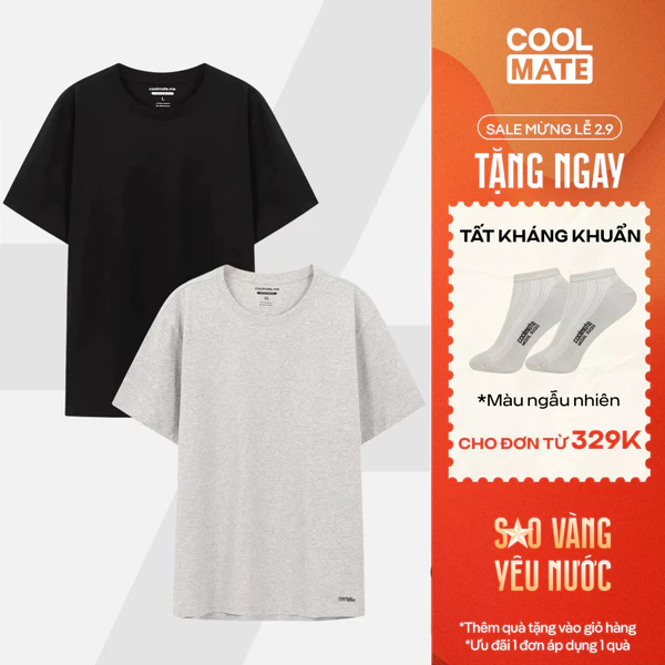 [TẶNG TẤT ĐƠN 329K]Combo 2 áo thun nam Cotton Compact phiên bản Premium chống nhăn Coolmate