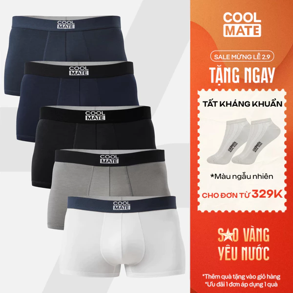[TẶNG TẤT ĐƠN 329K]Combo 5 quần lót sịp nam trunk bamboo mềm mại, kháng khuẩn, khử mùi Coolmate
