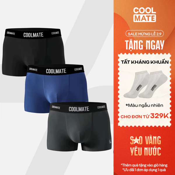 [TẶNG TẤT ĐƠN 329K]Combo 3 quần lót Trunk Excool Clean Cut mát mẻ, co giãn, siêu thấm hút Coolmate