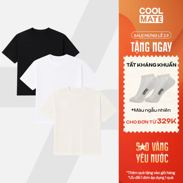[TẶNG TẤT ĐƠN 329K]COMBO 3 Áo thun Tshirt nam Regular Fit Cotton poly 180gsm mềm mại, chất mát Coolmate